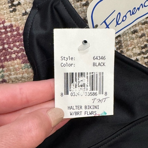 NWT Florence Eiseman Black Swim Suit Bikini Girl’s Bathing Embellished Flower - Picture 4 of 8